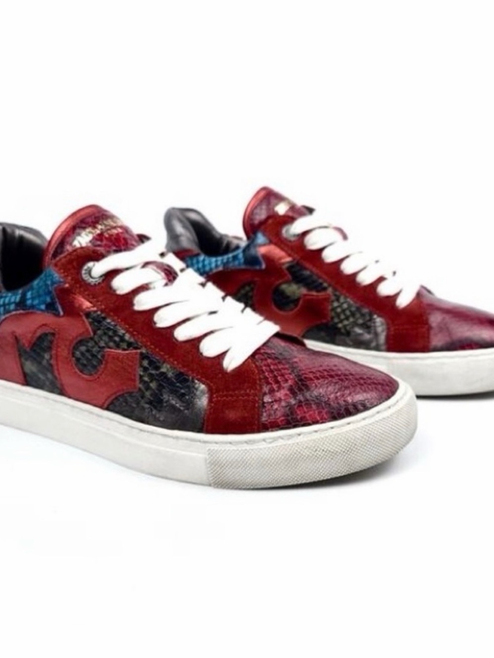 Zadig & Voltaire Zv1747 Nash Tone Snake Embossed Suede Red